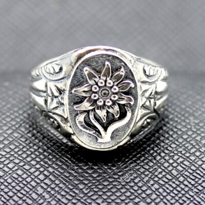 GERMAN RING EDELWEISS ALPEN DIVISION MILITARY silver