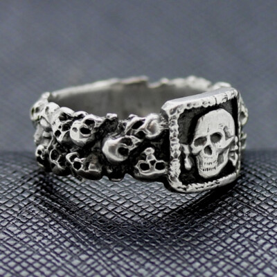 German ring ss totenkopf silver beautiful skulls