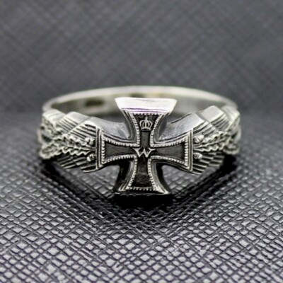 GERMAN RING 1914 IMPERIAL SILVER PATRIOTIC WITH IRON CROSS