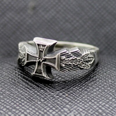 GERMAN RING 1914 IMPERIAL SILVER PATRIOTIC WITH IRON CROSS
