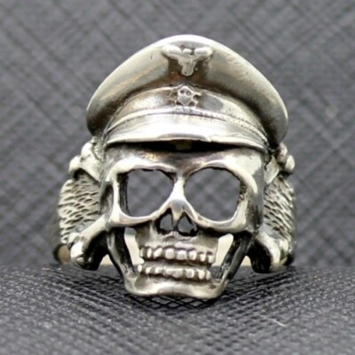 German ring ss officer cap skull totenkopf silver