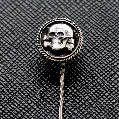 Pin Anstecker Totenkopf Deathhead 925 Sterling Silber Sehr hochwertig & Selten ! 